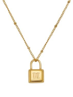 Savvy Cie Gold Padlock Necklace with 'M' Initial